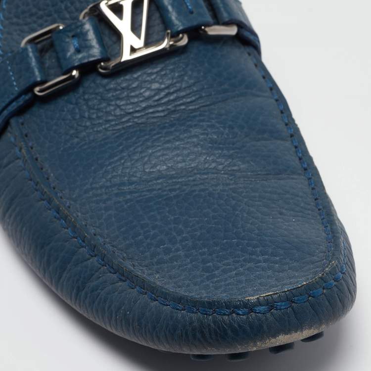 Pre Owned Louis Vuitton Blue Leather Hockenheim Loafers Size 43