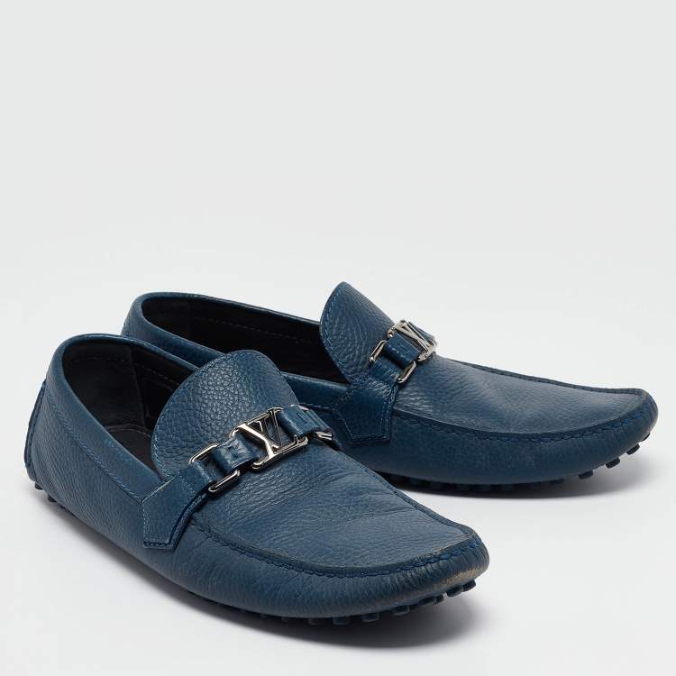 Pre Owned Louis Vuitton Blue Leather Hockenheim Loafers Size 43