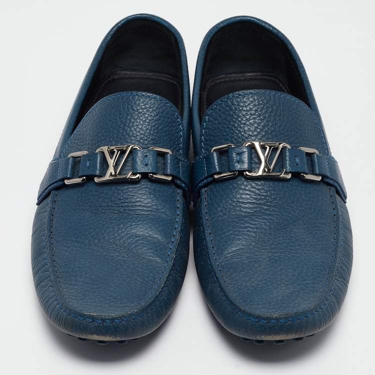 Pre Owned Louis Vuitton Blue Leather Hockenheim Loafers Size 43