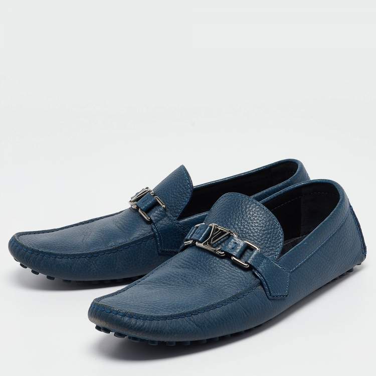 Pre Owned Louis Vuitton Blue Leather Hockenheim Loafers Size 43