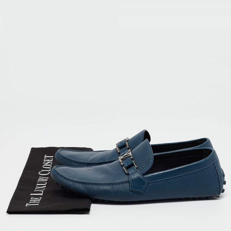 Pre Owned Louis Vuitton Blue Leather Hockenheim Loafers Size 43