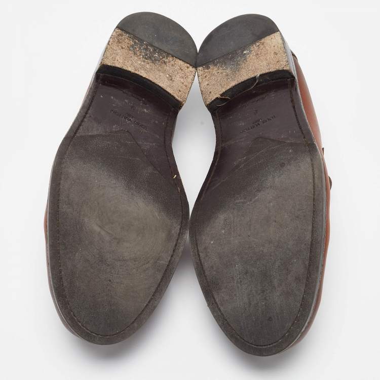 Pre Owned Louis Vuitton Brown Leather Major Slip On Loafers Size 43