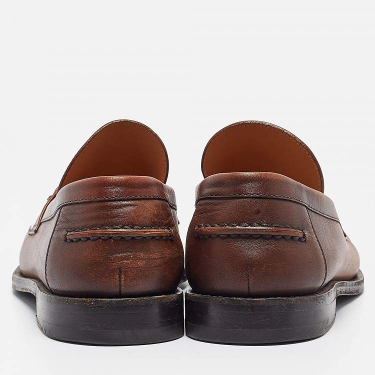 Pre Owned Louis Vuitton Brown Leather Major Slip On Loafers Size 43