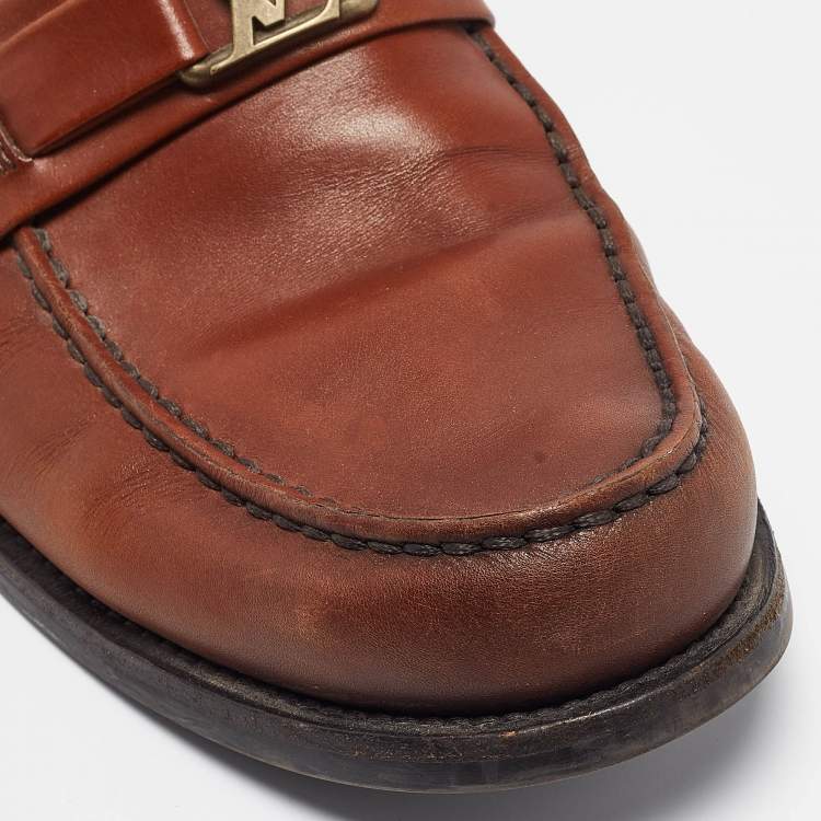 Pre Owned Louis Vuitton Brown Leather Major Slip On Loafers Size 43