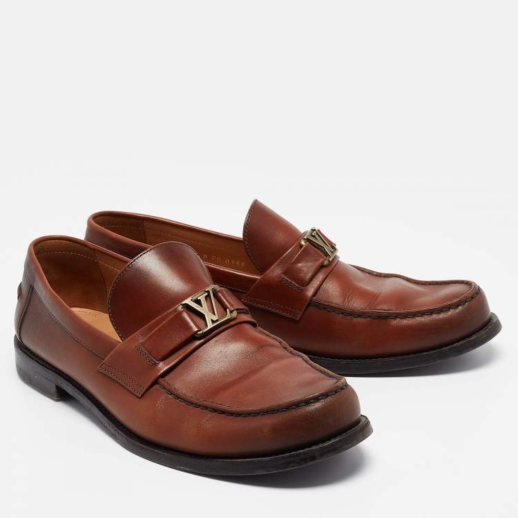 Pre Owned Louis Vuitton Brown Leather Major Slip On Loafers Size 43
