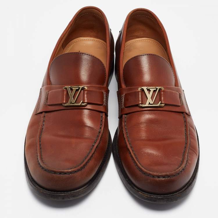 Pre Owned Louis Vuitton Brown Leather Major Slip On Loafers Size 43