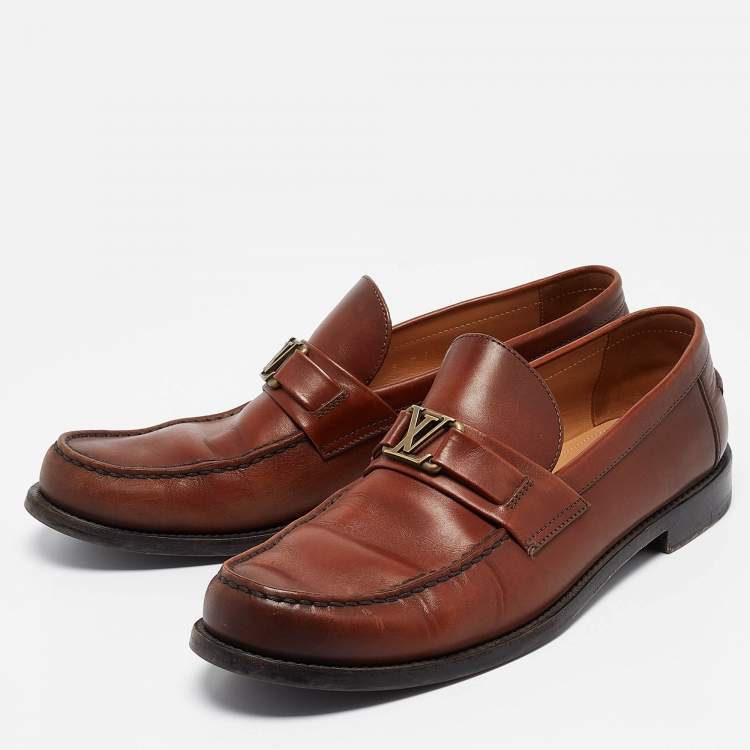 Pre Owned Louis Vuitton Brown Leather Major Slip On Loafers Size 43