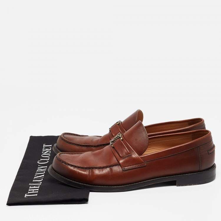 Pre Owned Louis Vuitton Brown Leather Major Slip On Loafers Size 43