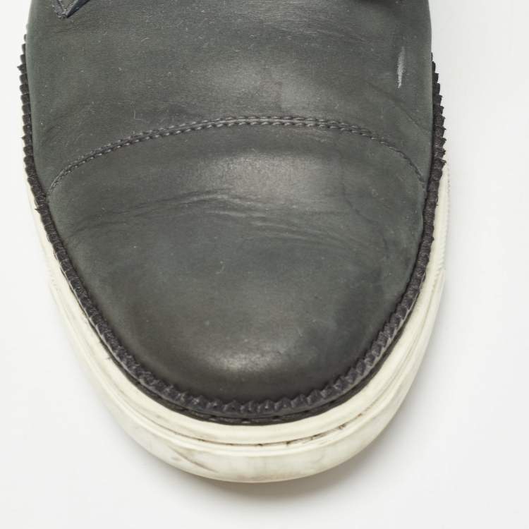 Pre Owned Louis Vuitton Black/Olive Green Leather Low Top Sneakers Size 41.5