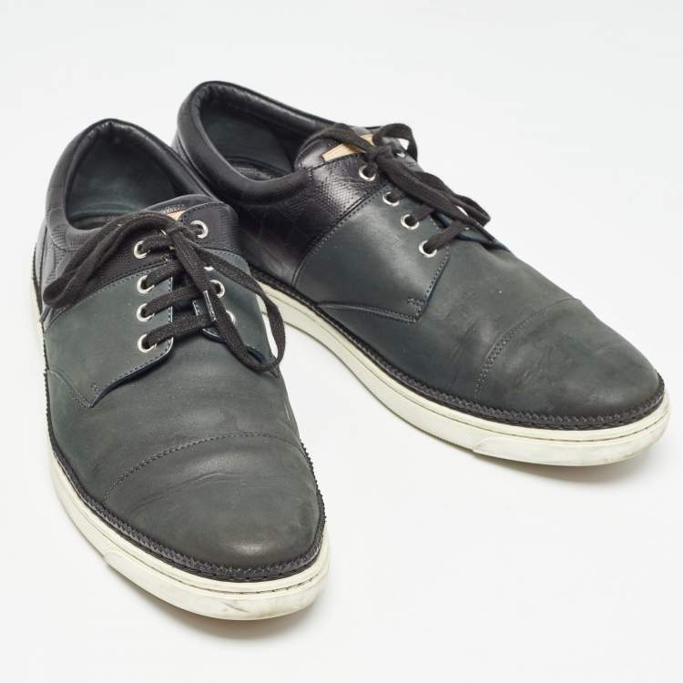 Pre Owned Louis Vuitton Black/Olive Green Leather Low Top Sneakers Size 41.5