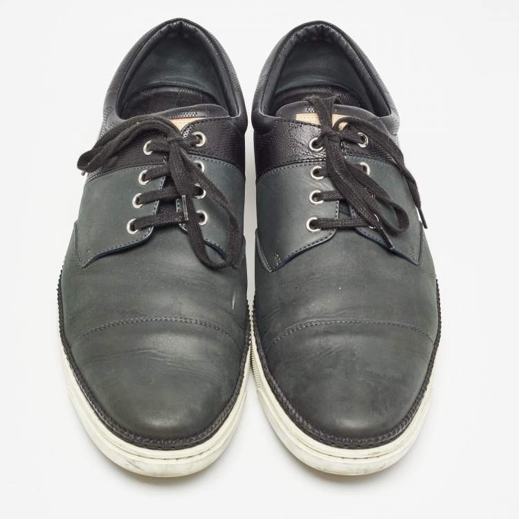 Pre Owned Louis Vuitton Black/Olive Green Leather Low Top Sneakers Size 41.5