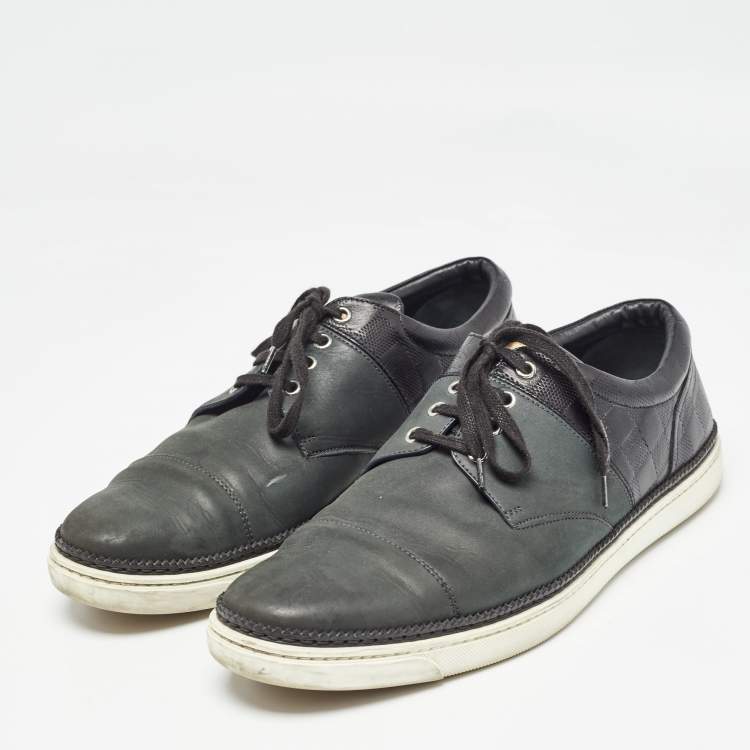 Pre Owned Louis Vuitton Black/Olive Green Leather Low Top Sneakers Size 41.5