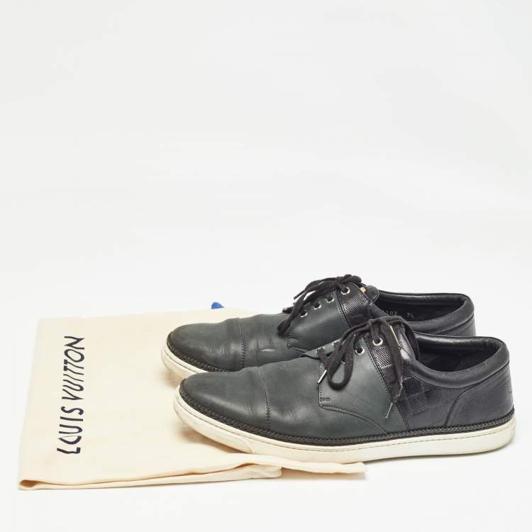 Pre Owned Louis Vuitton Black/Olive Green Leather Low Top Sneakers Size 41.5
