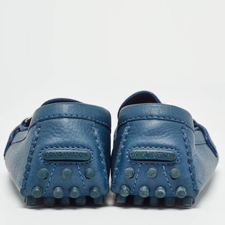 مملوكة مسبقًا Louis Vuitton Blue Leather Hockenheim Slip On Loafers Size 42