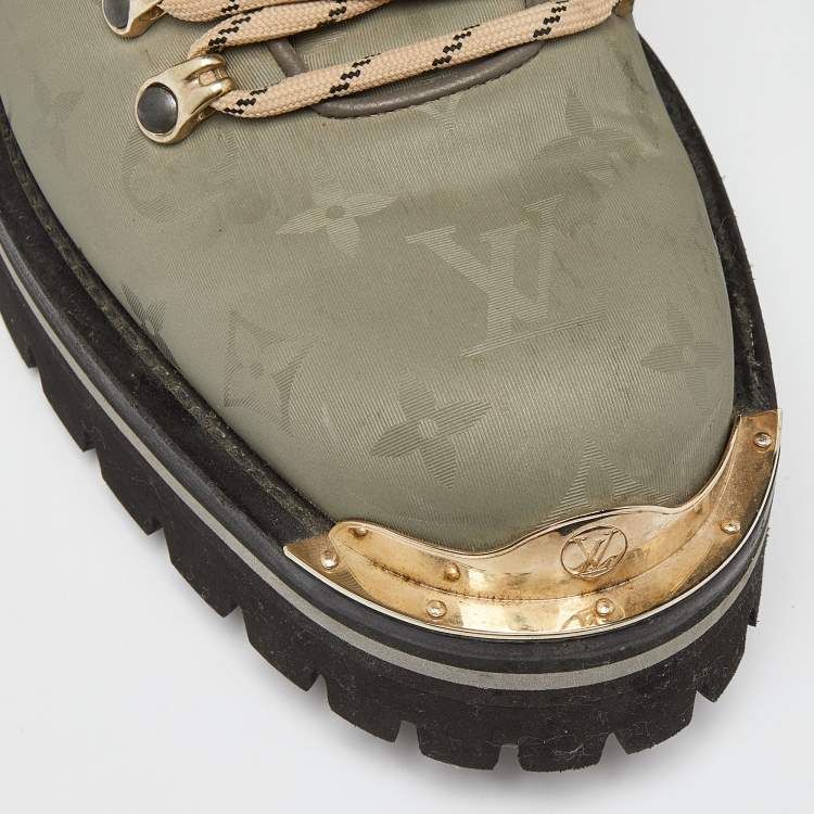 Pre Owned Louis Vuitton Green Suede,Leather and Monogram Nylon Ankle Boots Size 42