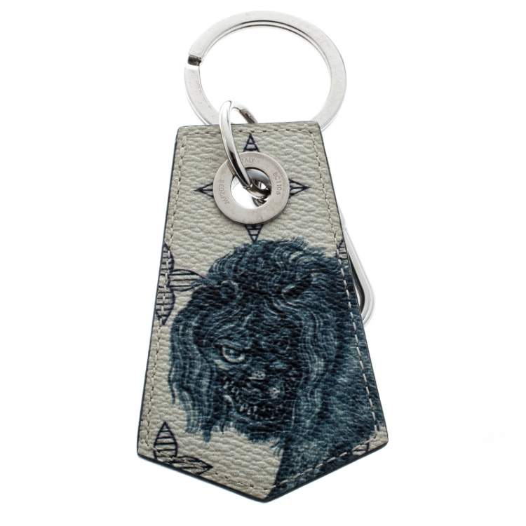Pre Owned Louis Vuitton Blue Savane Canvas Chapman Brothers Lion/Elephant Silver Tone Key Holder / Keychain