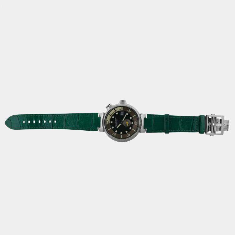 Pre Owned Louis Vuitton Tambour Q1031 Automatic Black Stainless Steel Men's Wristwatch 44 mm
