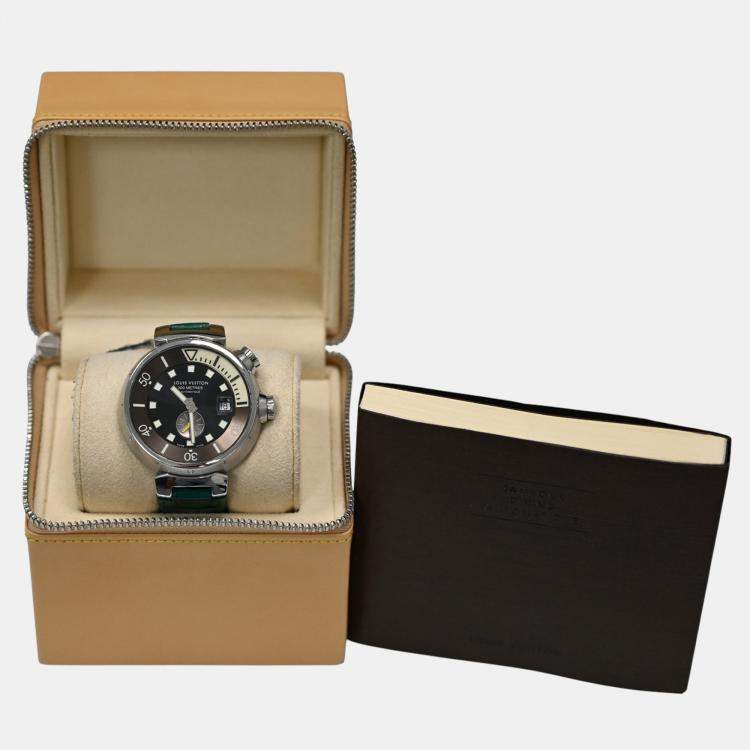 Pre Owned Louis Vuitton Tambour Q1031 Automatic Black Stainless Steel Men's Wristwatch 44 mm