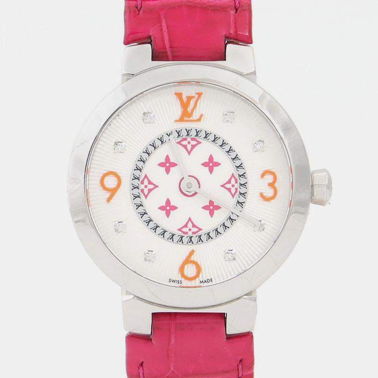 مملوكة مسبقًا Louis Vuitton Tambour Slim QA146 Quartz Stainless Steel Diamond Women's Wristwatch 28mm