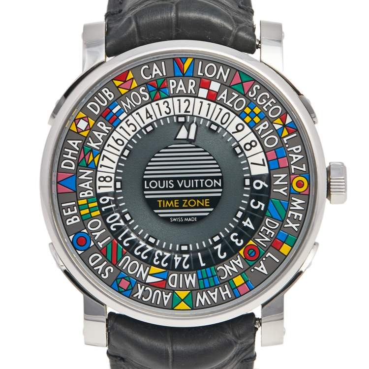 Pre Owned Louis Vuitton Multicolor Stainless Steel Alligator Escale Timezone Q5D20 Men's Wristwatch 39 mm