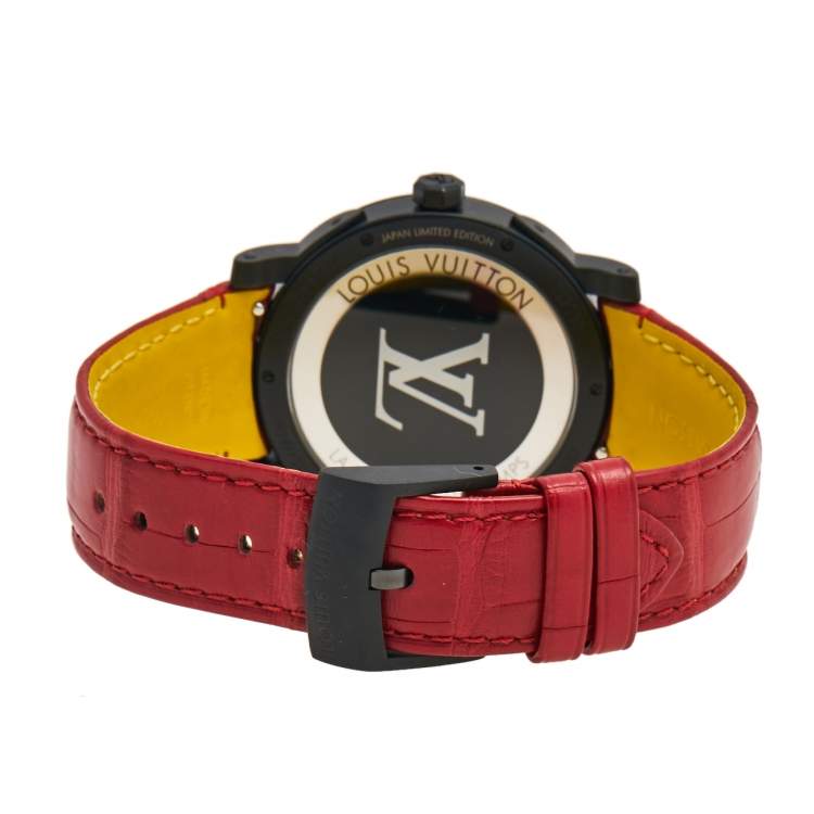 Pre Owned Louis Vuitton Multicolor Black PVD Coated Stainless Steel Alligator Escale Time Zone Q5D23 Limited Edition Men's Wristwatch 39 mm