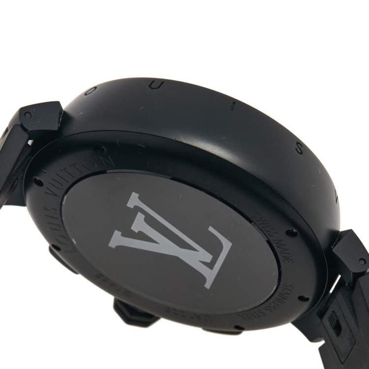 Pre Owned Louis Vuitton Black PVD Coated Stainless Steel Rubber Tambour Chronograph Q1A62 Men's Wristwatch 46 mm