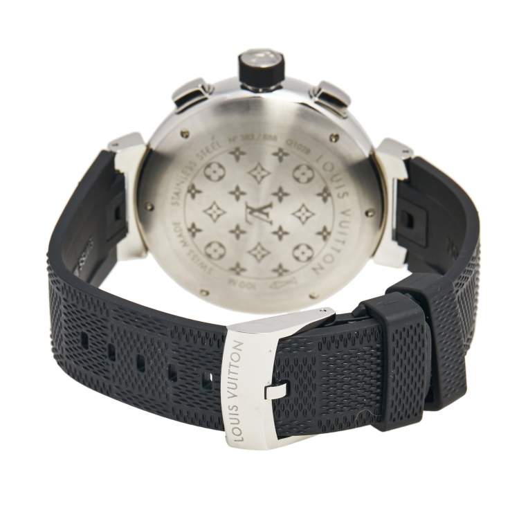Pre Owned Louis Vuitton Black Stainless Steel Rubber Tambour Flyback Q102B Men's Wristwatch 44 mm