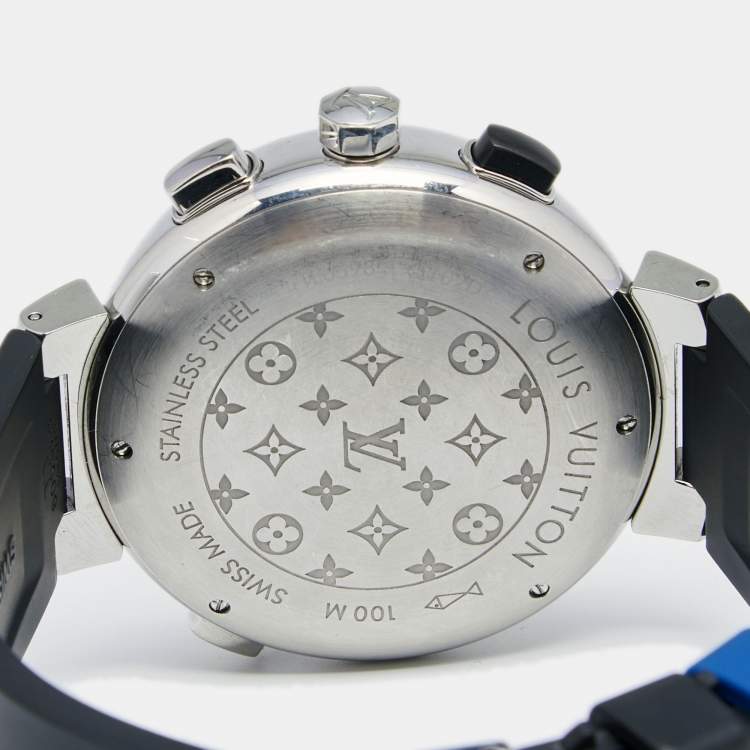 Pre Owned Louis Vuitton Blue Stainless Steel Rubber Tambour Regatta Q102D Men's Wristwatch 44MM