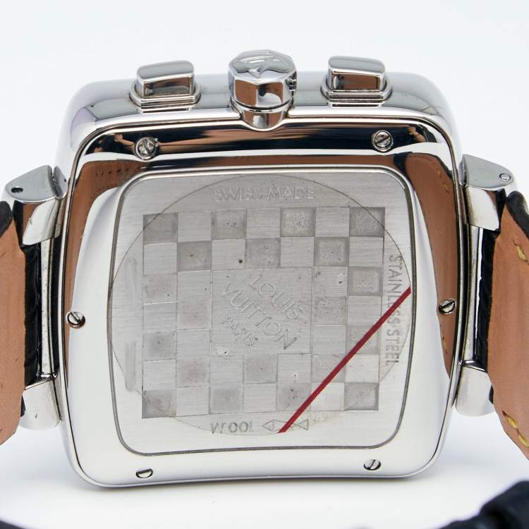 Pre Owned Louis Vuitton Silver Stainless Steel Alligator Speedy Q2121 Automatic Men's Wristwatch 41 mm
