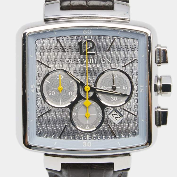 Pre Owned Louis Vuitton Silver Stainless Steel Alligator Speedy Q2121 Automatic Men's Wristwatch 41 mm