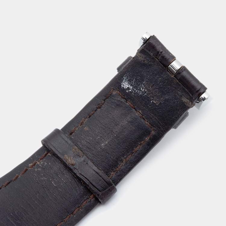 Pre Owned Louis Vuitton Brown Stainless Steel Alligator Tambour Q10A1 Automatic Men's Wristwatch 45 mm