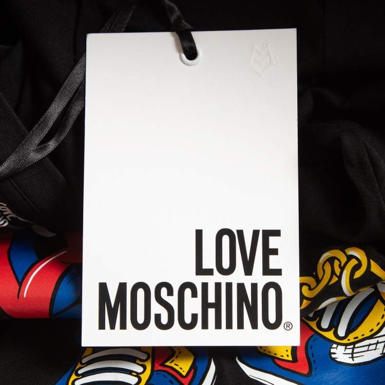 مملوكة مسبقًا Love Moschino Black Printed Cotton T-Shirt L