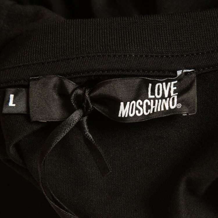 مملوكة مسبقًا Love Moschino Black Printed Cotton T-Shirt L