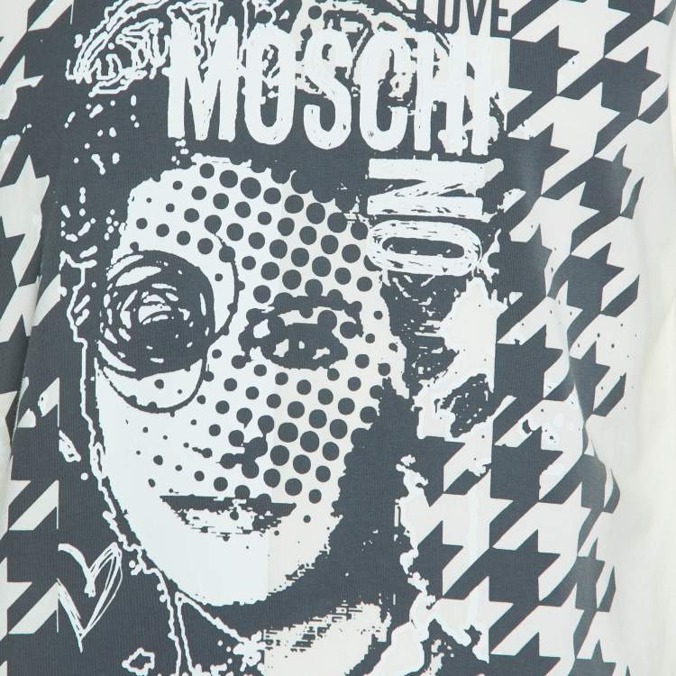 Pre Owned Love Moschino Ivory Printed Cotton Long Sleeve T-Shirt L