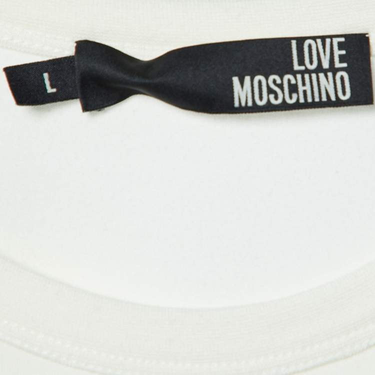 Pre Owned Love Moschino Ivory Printed Cotton Long Sleeve T-Shirt L