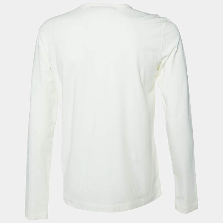 Pre Owned Love Moschino Ivory Printed Cotton Long Sleeve T-Shirt L