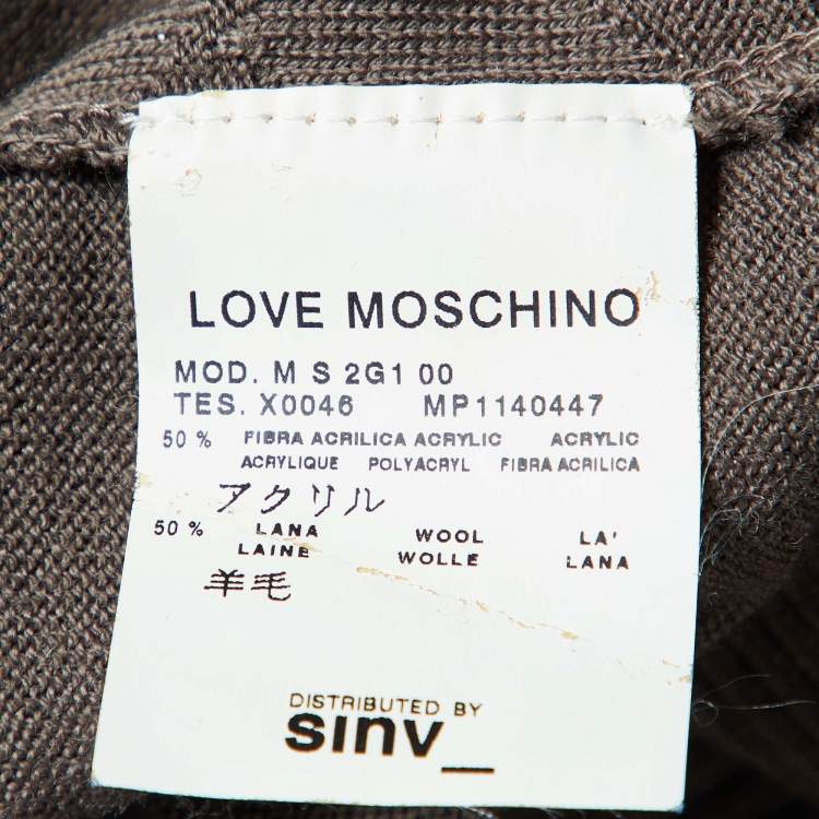 Pre Owned Love Moschino Brown Love Pattern Wool Knit Sweater L