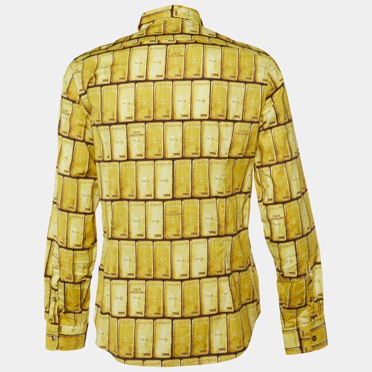 Pre Owned Love Moschino Yellow Gold Bar Print Cotton Long Sleeve Shirt L
