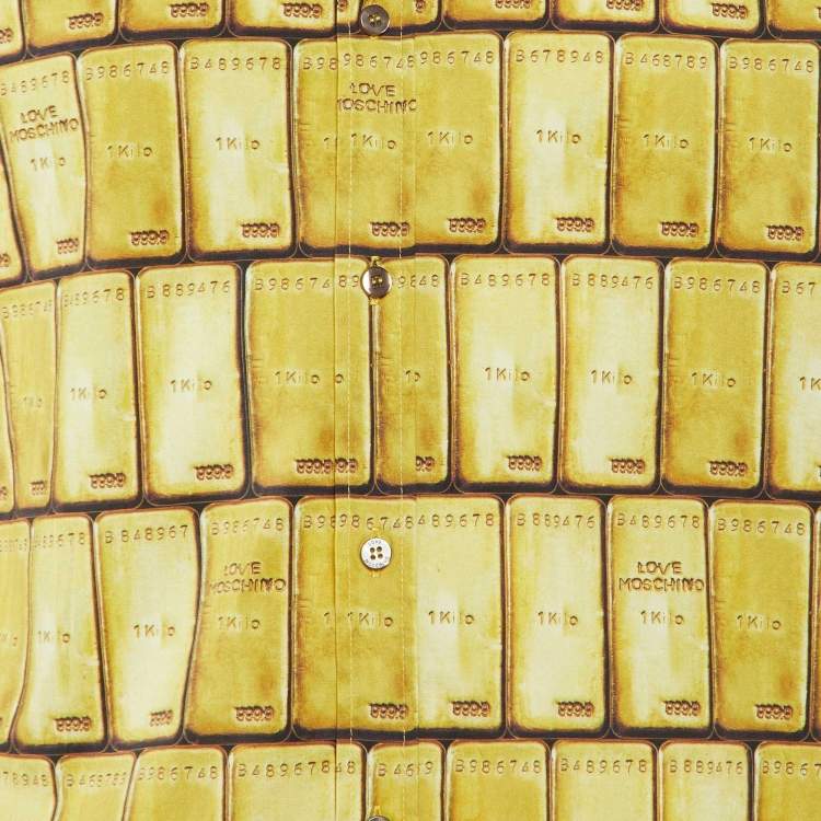 Pre Owned Love Moschino Yellow Gold Bar Print Cotton Long Sleeve Shirt L