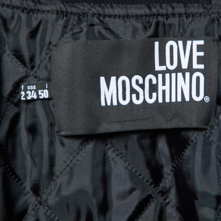 Pre Owned Love Moschino Black Wool Blend Zip Detail Hoodie Jacket L