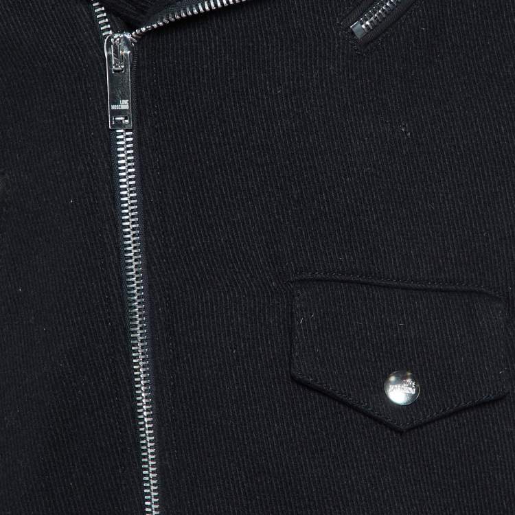 Pre Owned Love Moschino Black Wool Blend Zip Detail Hoodie Jacket L