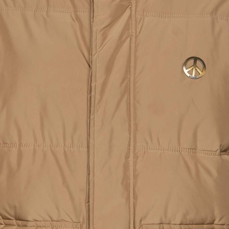 Pre Owned Love Moschino Beige Nylon Wool Puffer Hooded Jacket L