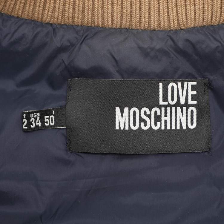 Pre Owned Love Moschino Beige Nylon Wool Puffer Hooded Jacket L