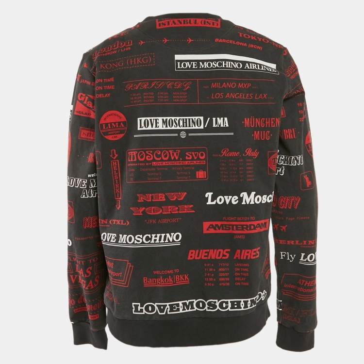 Pre Owned Love Moschino Black Printed Cotton Knit Sweatshirt XL