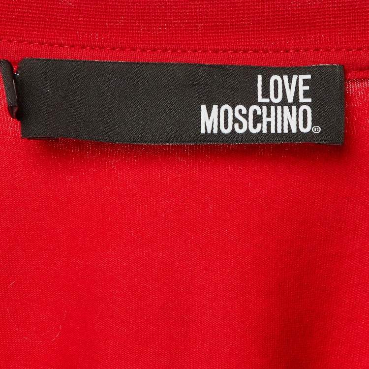 Pre Owned Love Moschino Red Logo Print Cotton Crew Neck T-Shirt M
