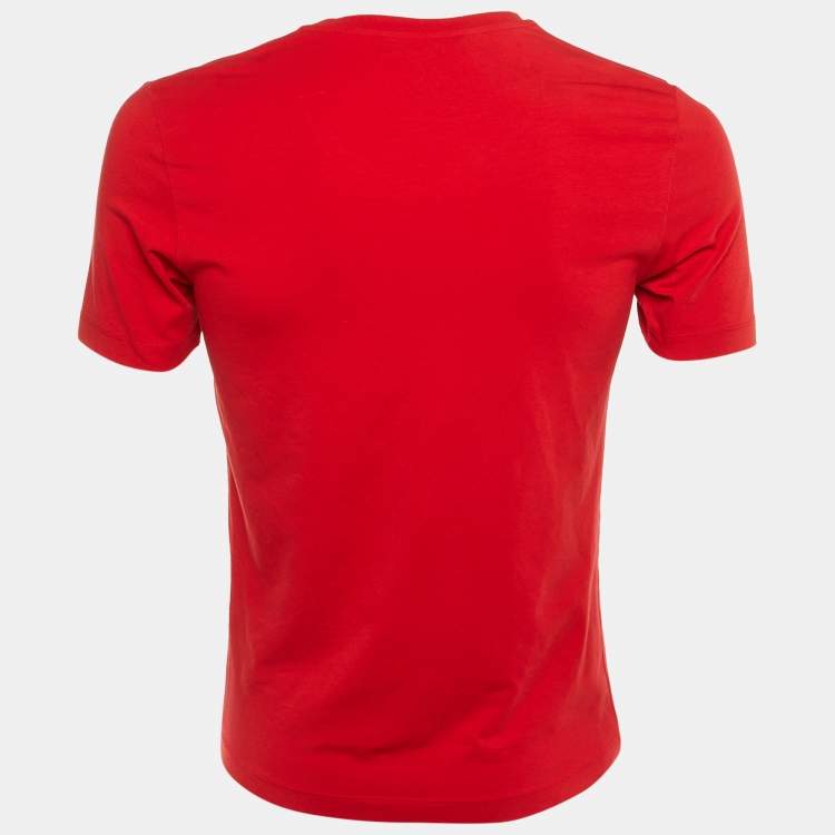 Pre Owned Love Moschino Red Logo Print Cotton Crew Neck T-Shirt M