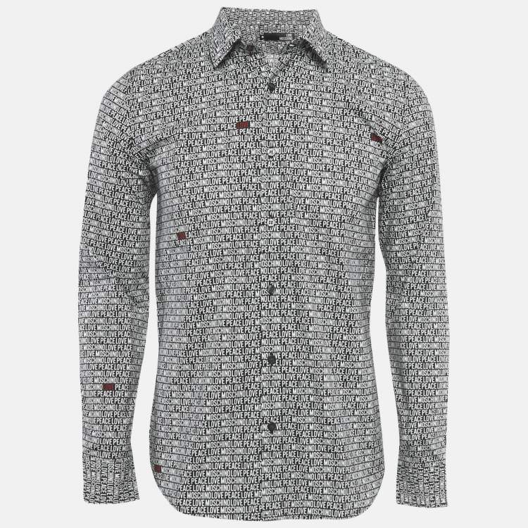 Pre Owned Love Moschino Black Logo All Over Cotton Shirt M