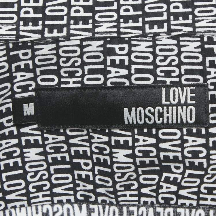 Pre Owned Love Moschino Black Logo All Over Cotton Shirt M