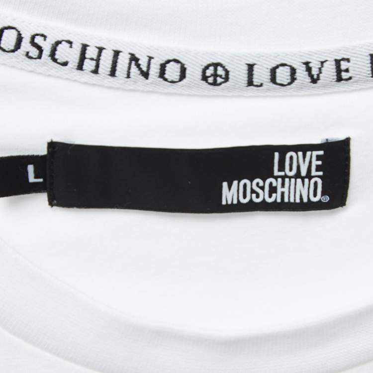 مملوكة مسبقًا Love Moschino White Cotton Logo Frame T-Shirt L