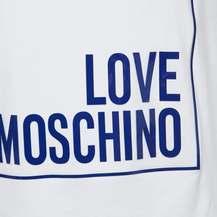 مملوكة مسبقًا Love Moschino White Cotton Logo Frame T-Shirt L